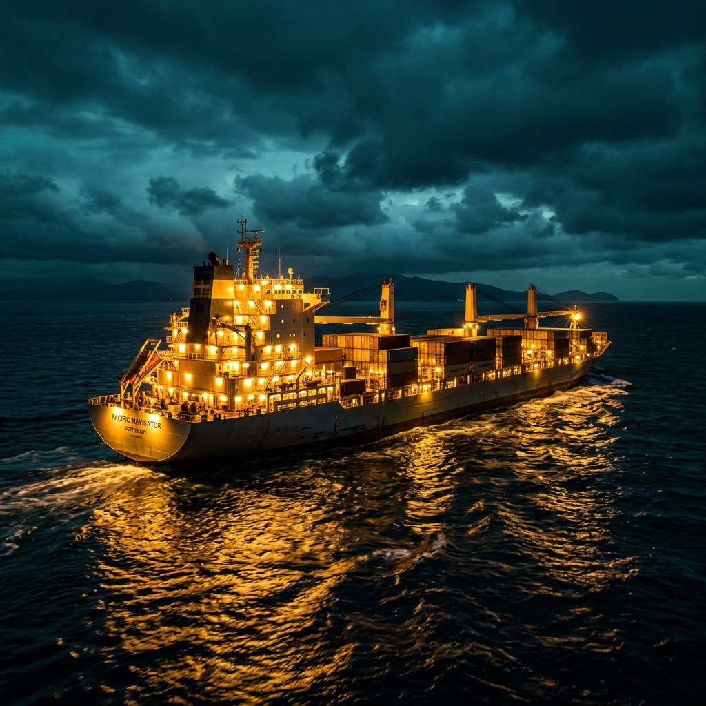 Vessel navigating under dark sky at night